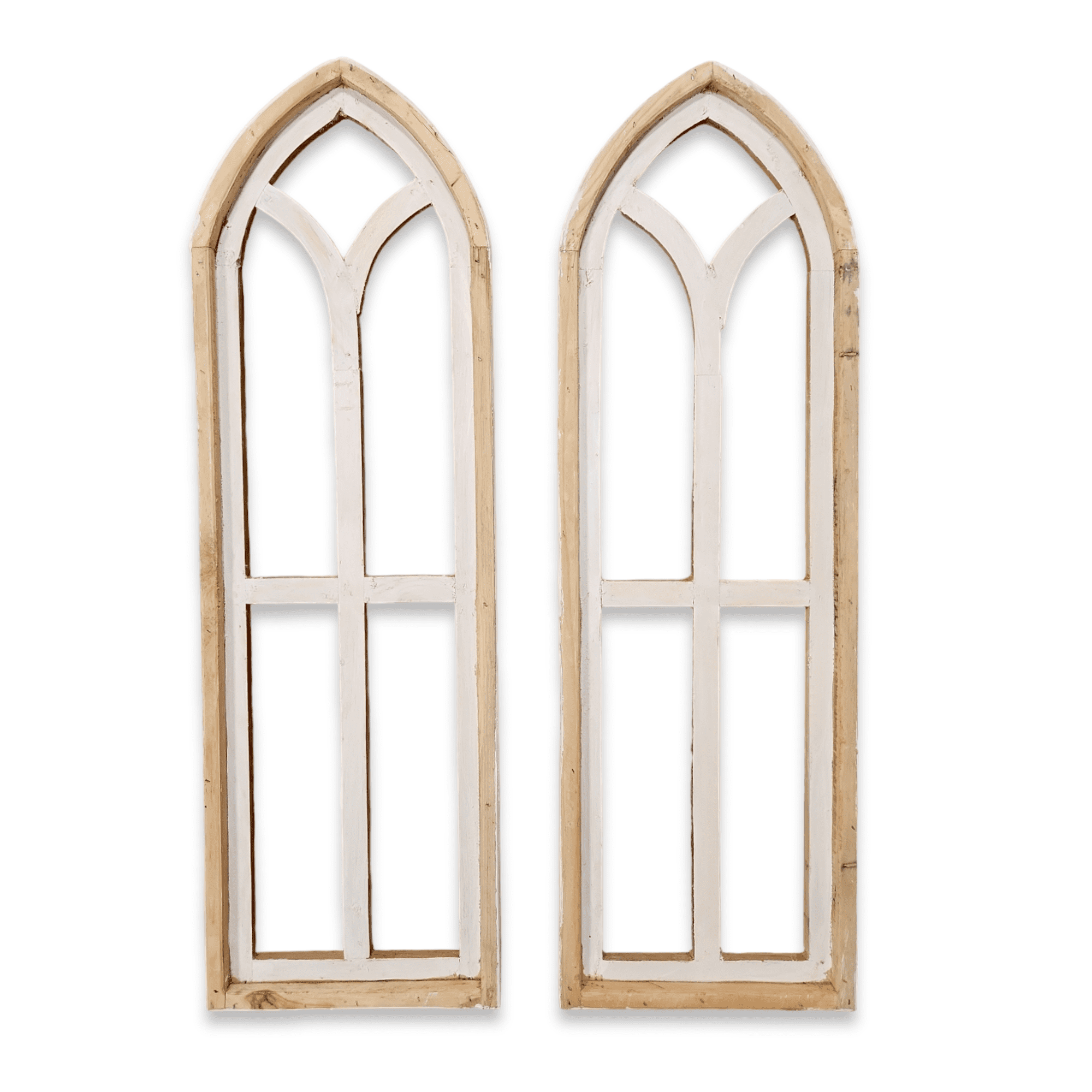 The Ivory Point Farmhouse Wooden Wall Window Arches Set of 2 -3 Sizes - Rustic Cathedral Wood Windows- Ivory Point wall windowsRanch Junkie